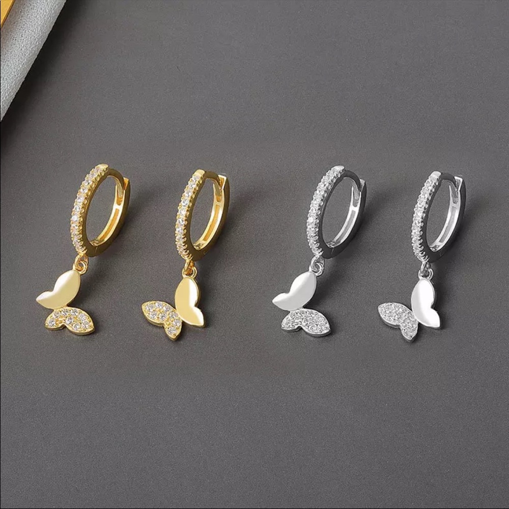 NEW 925 STERLING SILVER BUTTERFLY HOOP EARRINGS, NICE EARRINGS, CUTE EARRINGS - Picture 3 of 4
